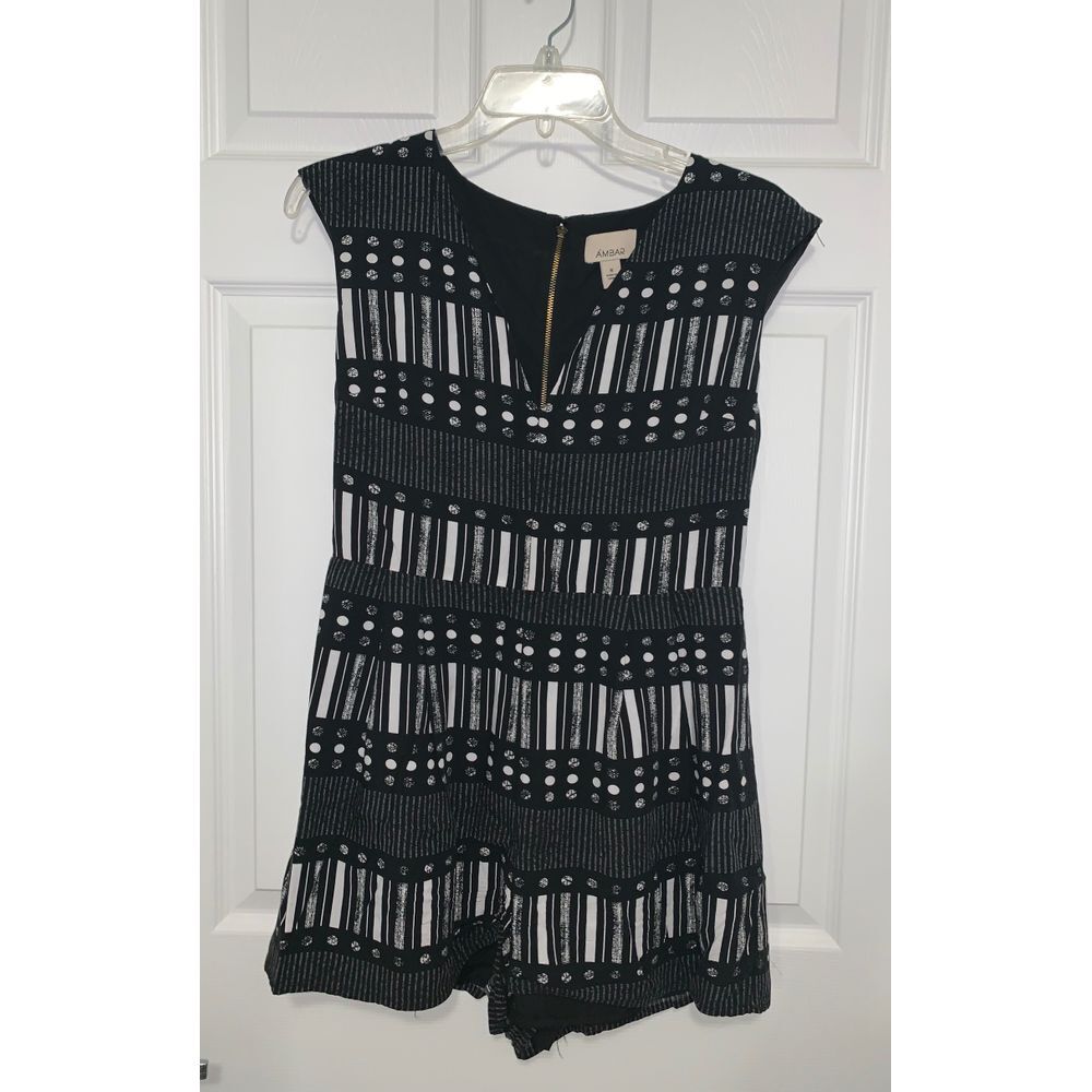 AMBAR Romper Dots Stripes Black White Size S Small